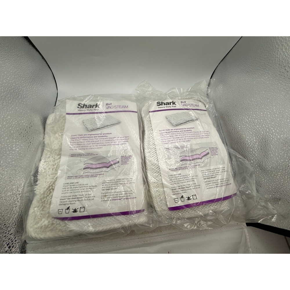 Shark 2-in-1 Vac-Then-Steam Heavy‎ Duty Replacement Pads White Microfiber 2 Pack